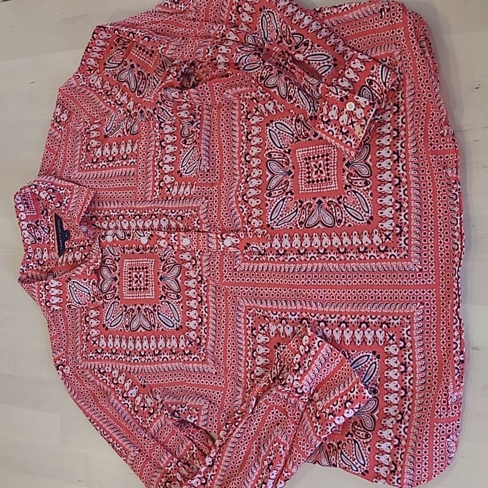 Tommy Hilfiger Paisley Bandana Print Long Sleeved Collared Blouse 100% Cotton